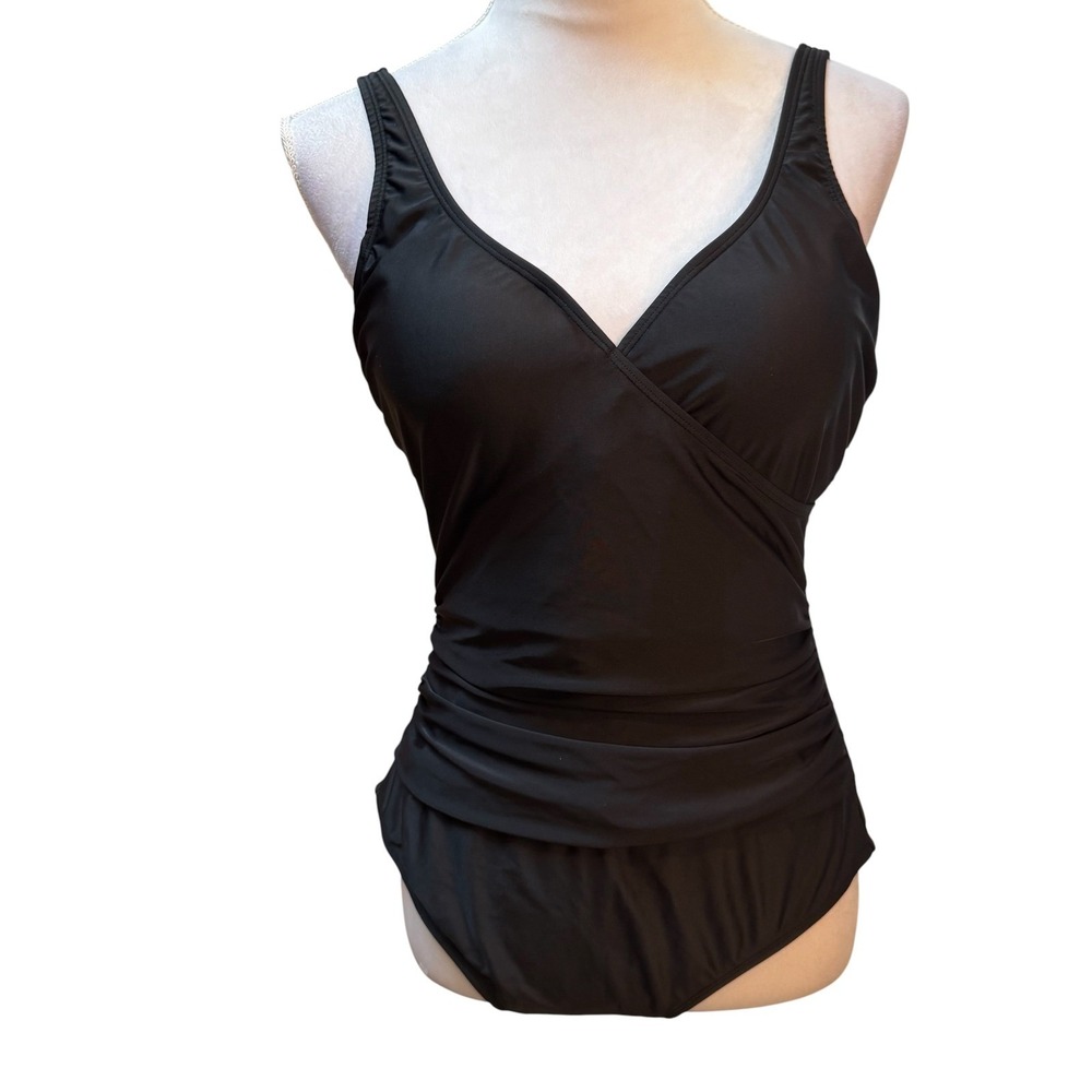 Boden One Piece Swimsuit Women‎ 10 Black Ruched Surplice V-Neck WS052 Beachwear